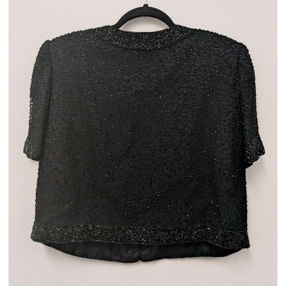 Vintage Sténay Black Beaded Silk Evening Jacket sz S Wedding Formal Matron - Picture 5 of 9